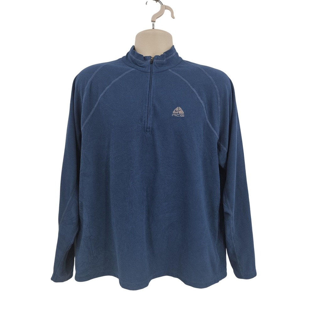 VTG Nike ACG Pullover Mens L Blue Quarter Zip Waffle Knit Thermal Fleece Outdoor